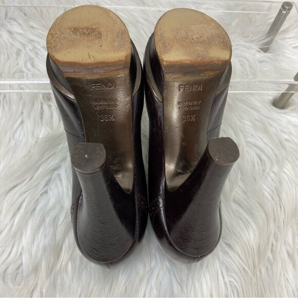 Fendi Women's Brown Leather Oxford Open Toe Platform Designer Ankle Boot EU 36.5 - Picture 10 of 16